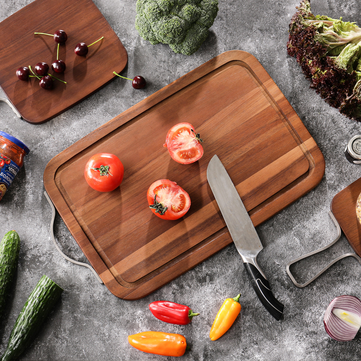 Metal Handle Cutting Board with  Handles