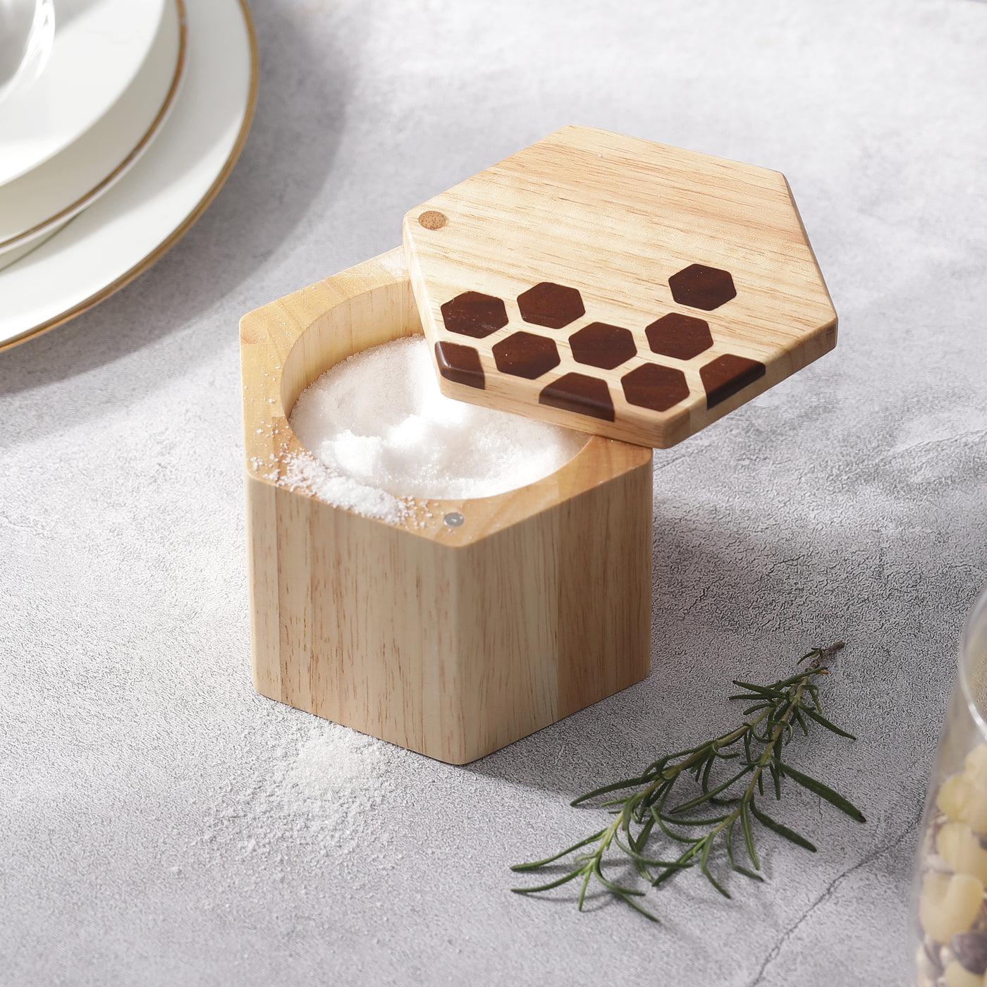 Hex Stars Salt or Spice Box with Swivel Cover