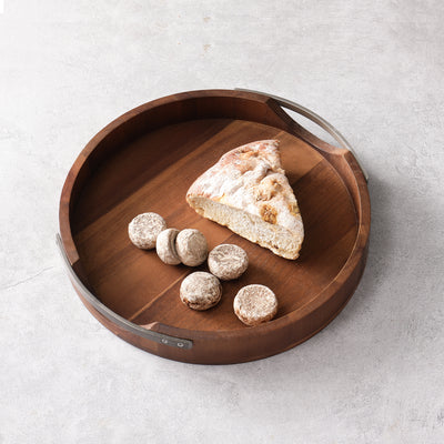 Metal Handle Round Serving Tray  with Handles