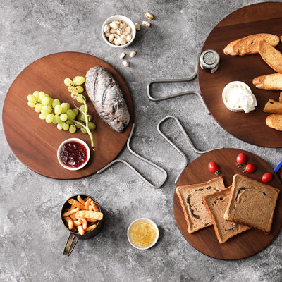 Metal Handle Round Cutting Board with Handles