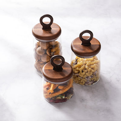 Ring Handle Glass Storage Jars with Airtight Lids